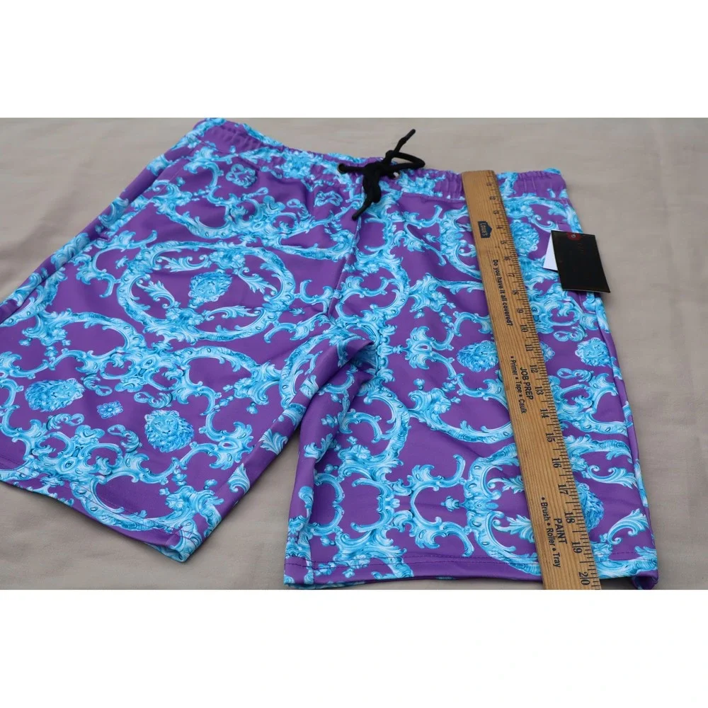 Baroque Gold by Drill Clothing Co Purple Cyan Lion Print Swim Trunks Mens Medium